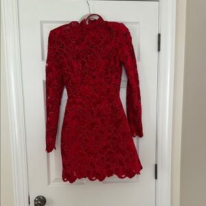 NADINE MERABI Scarlet Lace Long Sleeve Dress